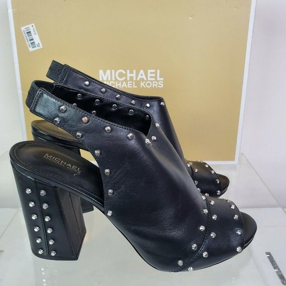 Michael Kors Womens Black Leather Astor Stud Heels - Picture 4 of 9